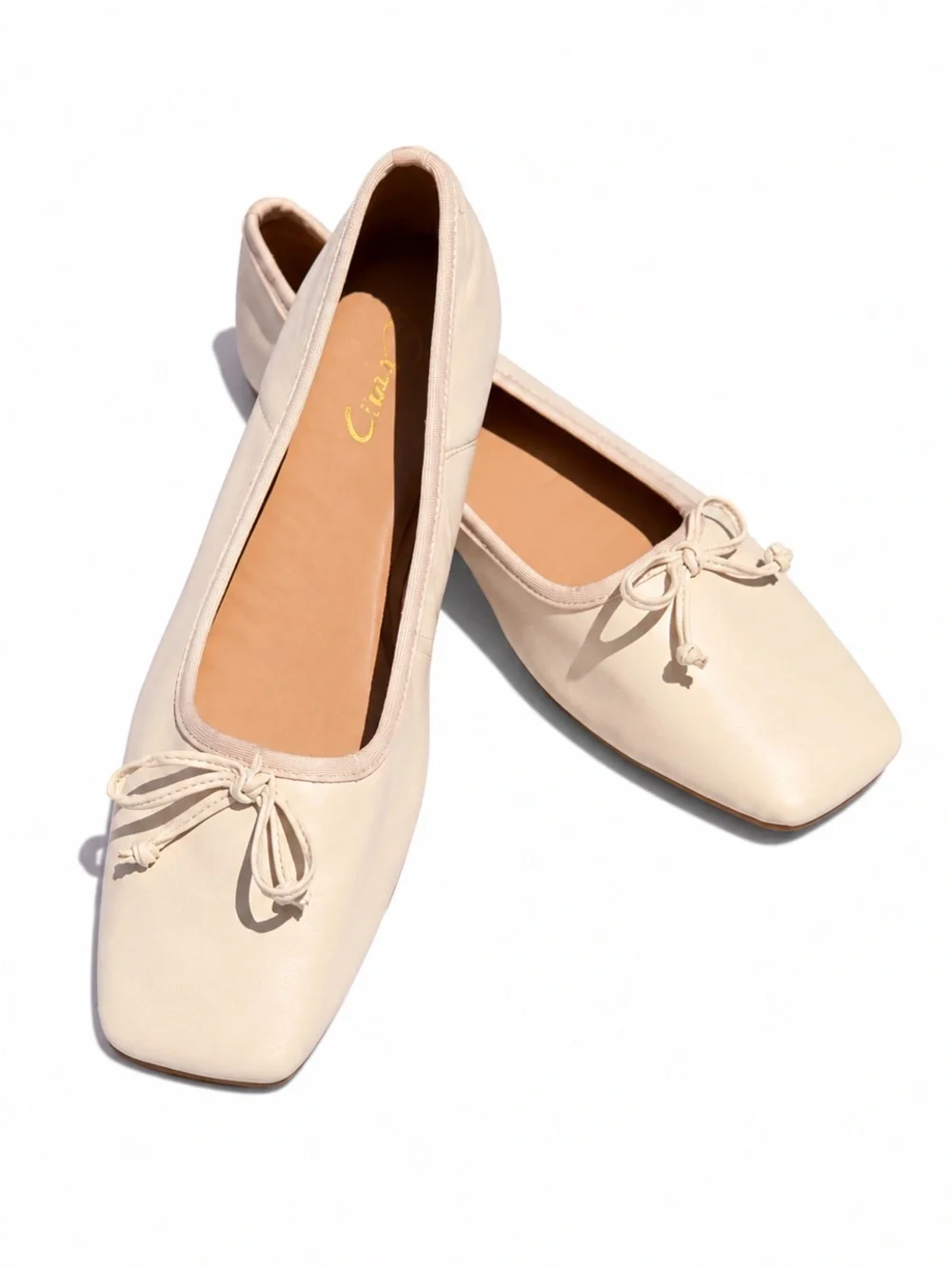 Circus by Sam Edelman Beige Cream Square Toe Ballet Flats with Bow Size 10 - Picture 6 of 11